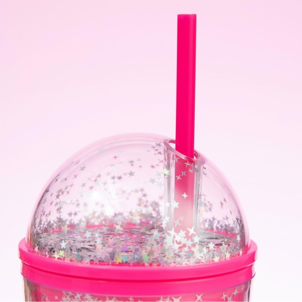 Barbie x Miniso Collab Pink Glitter Silver Star Dome Tumbler with Straw EUC - Picture 4 of 12
